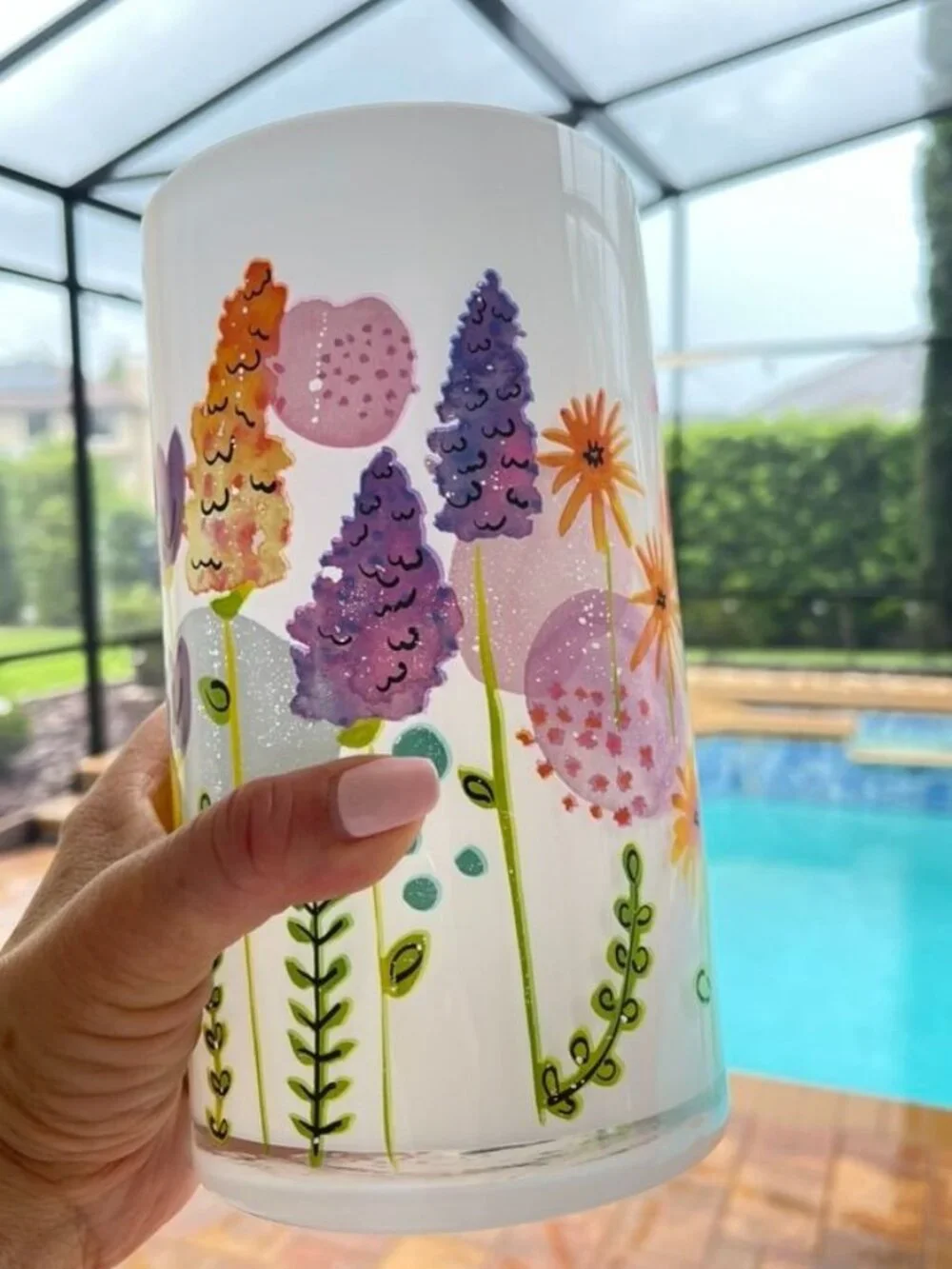 ProFlowers Colorful Floral Glass Vase, White Cylinder Spring Flower